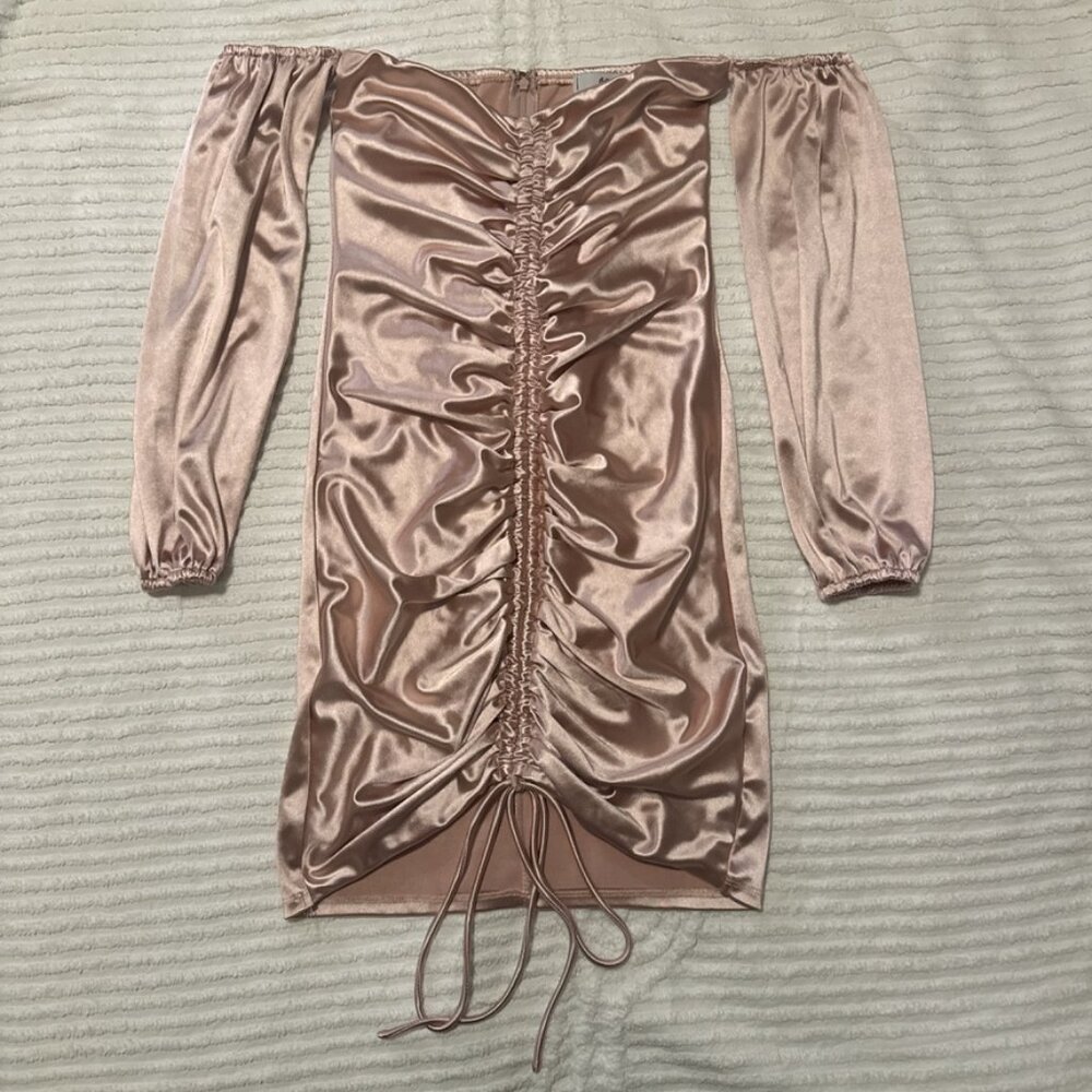 Pink Satin Bodycon Mini Dress with Ruched Detailing
